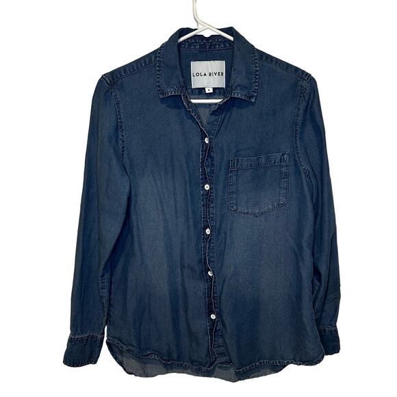 Lola River Womens Long Sleeve Button Down Shirt‎ Blue Denim Tencel Blouse Small - Picture 1 of 7